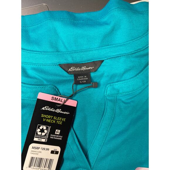 Eddie Bauer T-Shirt Women’s Short Sleeve V-Neck Soft Tee Size Small Turquoise - Picture 7 of 8